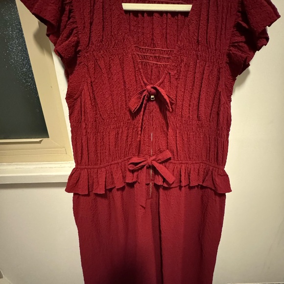 Sea Regina Seersucker Flutter Sleeve Red Dress - Picture 4 of 4